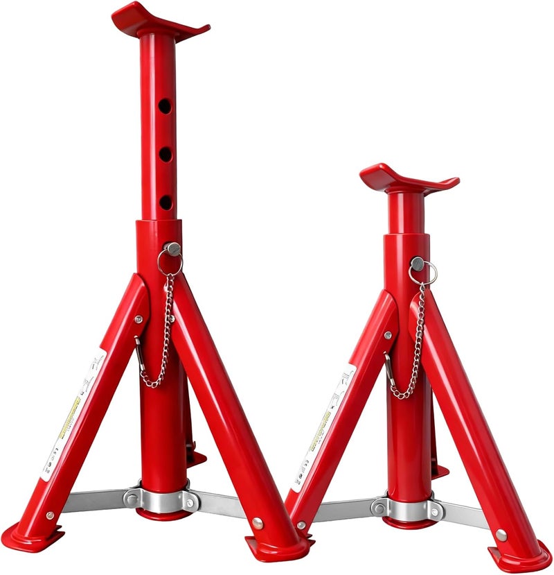 USYATO 3 Ton Foldable Jack Stands (6,600 LBs) - Heavy Duty Car Jack Stand for Trucks&SUV&DIY- Adjustable Height 11.42"-16.06" with Safety Pin - Ideal for Home Garage, Workshops, UTV/ATV - Red, 1 Pair - Image 1
